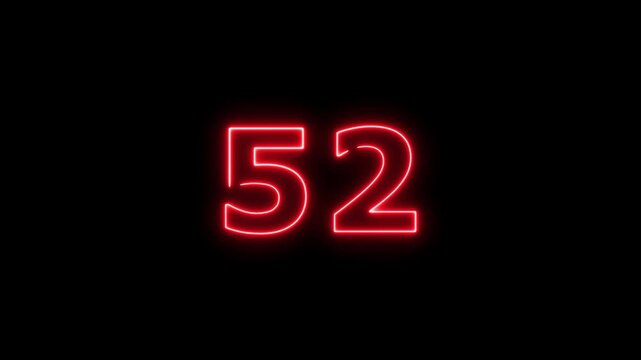 Abstract beautiful red neon business counting number 52 icon conceptual background 4k animation.