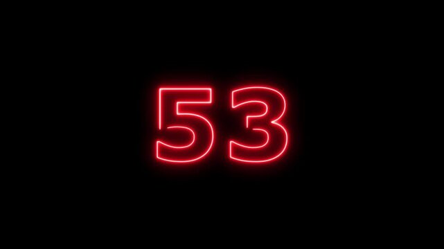Abstract beautiful red neon business counting number 53 icon conceptual background 4k animation.