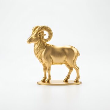 Golden ram figurine representing eid al adha sacrifice isolated on white background