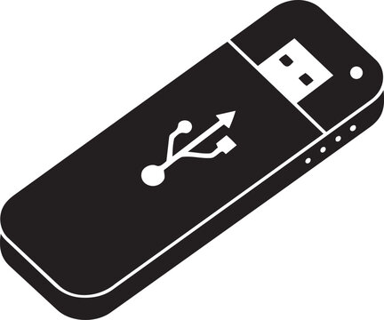 Minimalist icon of a USB flash drive thumb drive, simple shape representing data storage, file transfer, and digital memory, perfect for computer, technology, and office-themed design projects, isolat