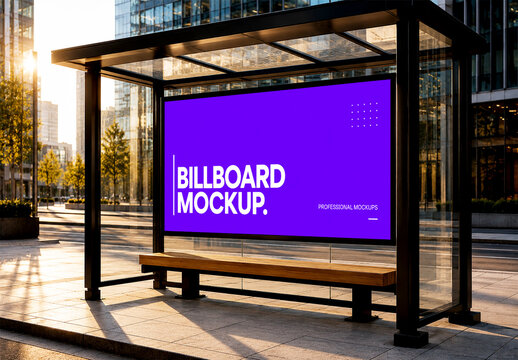 Billboard Mockup at Modern City Bus Stop Shelter