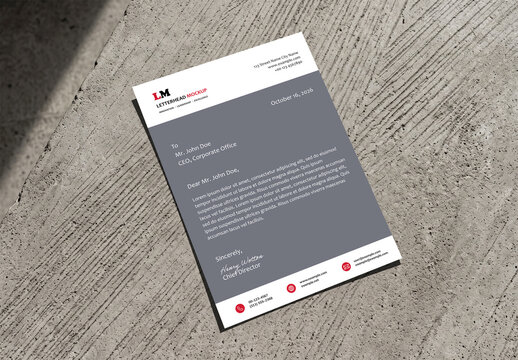 A4 Letterhead Mockup on Textured Concrete Surface