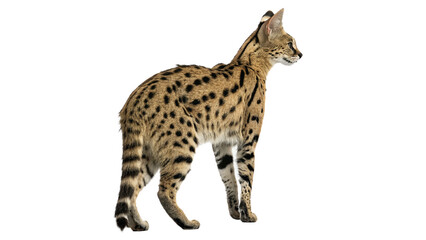 Wild spotted wildcat serval standing looking alert isolated on transparent background © Hanna