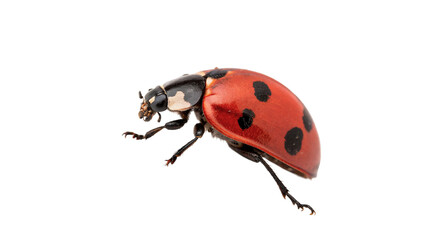 Small cute red ladybug beetle crawling forward isolated on transparent background © Hanna