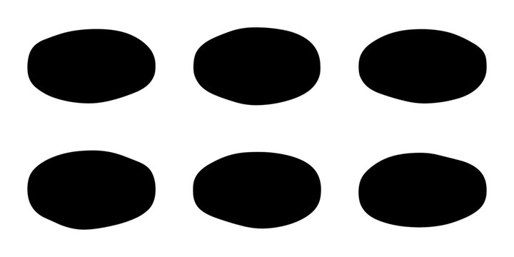 Six Black Oval Shapes, Abstract Organic Forms, Minimalist Graphic Elements, Simple Geometric Design, Versatile Vector Icons