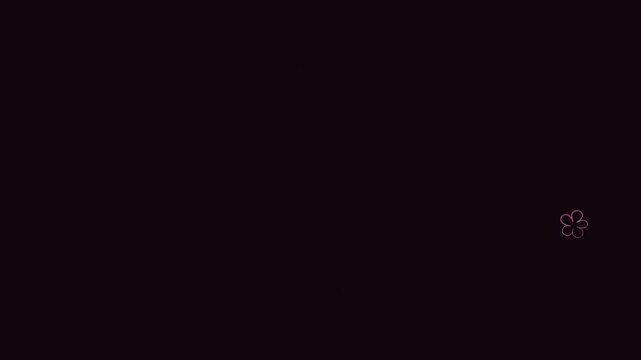 An abstract 30 second animation of blinking flower outlines with five petals appearing and fading against a transparent background.