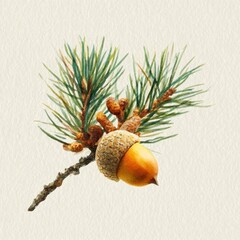 Obraz premium Acorn branch watercolor illustration.