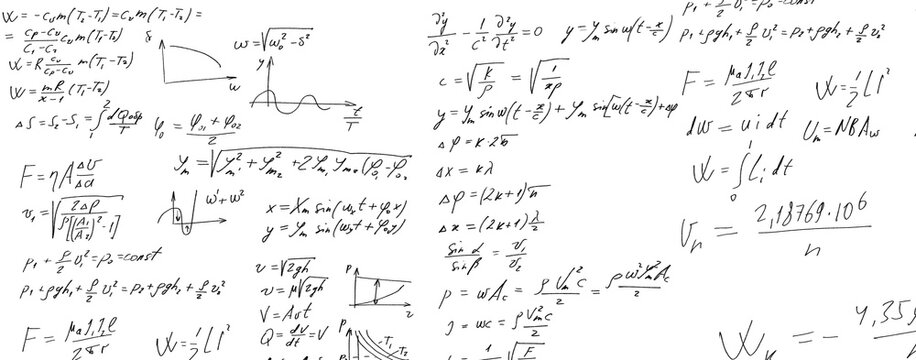 Notes filled with mathematical equations and diagrams isolated on transparent background, PNG file