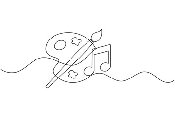 Obraz premium Paint palette music note brush continuous one line drawing minimalist creative harmony concept vector illustration