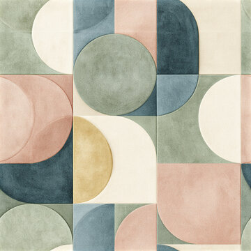 Scandinavian retro geometric pattern with clean circles and semicircles in soft pastel colors creating calm and stylish design