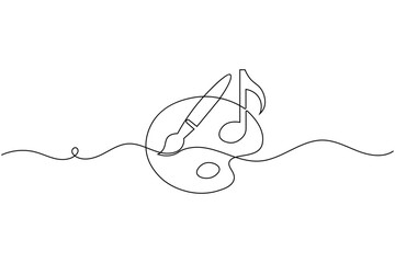 Obraz premium Paint palette brush music note continuous one line drawing minimal creative sketch vector illustration