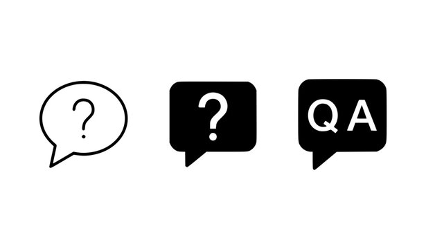 FAQ questions and answers speech bubble icon set in line glyph and colorful vector styles