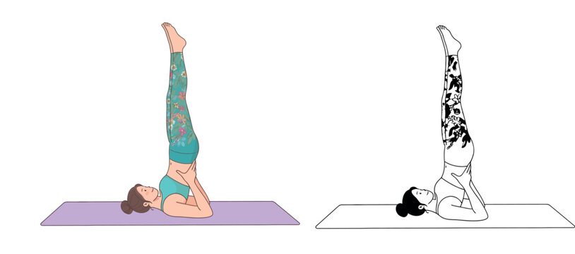 Woman Practicing Supported Shoulderstand Yoga Pose coloring page