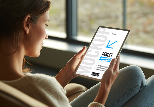 Mockup of Woman Using Tablet