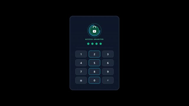Pinpad Digital Lock Ui on Dark Panel for Security Animation