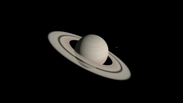 A precise 4K 3D animation of Saturn, its rings, and orbiting moons using time-based trigonometry and CDN-ready texture loaders.