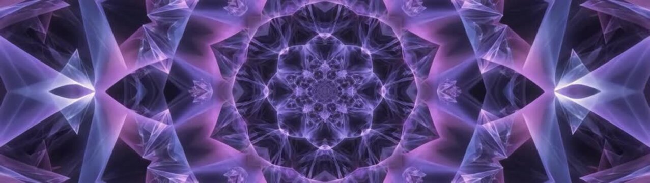 Kaleidoscope pattern with glowing purple light futuristic digital geometry and motion background for creative visual projects.