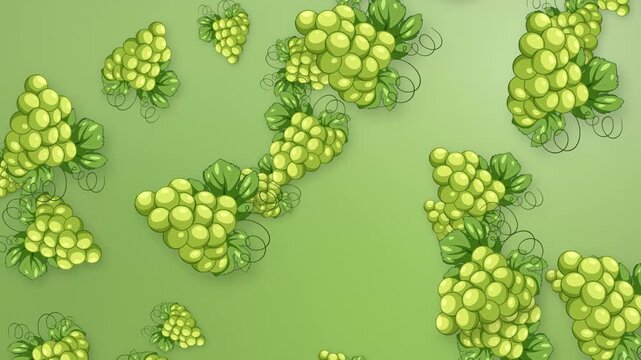Animated Green Grapes Falling Over a Soft Green Mesh Background