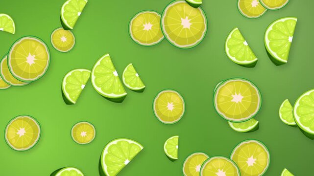Animated Lime Slices Falling Over a Vibrant Green Gradient Background