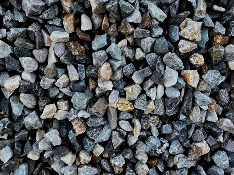 Close Up Texture of Mixed Gray Crushed Gravel Stones