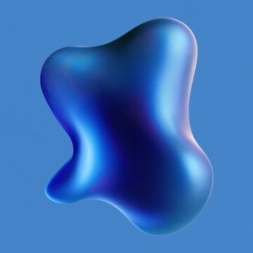 A blue 3d mesh gradient blob is smoothly morphing against a clear backdrop. The surface appears glossy and modern, ideal for various uses.