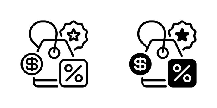 Discount Tag Line Icon, Outline Symbol for Price Reduction, Retail Promotion, Bargain Offer, Clearance Sale, and Special Deals. Vector Sign Icon.