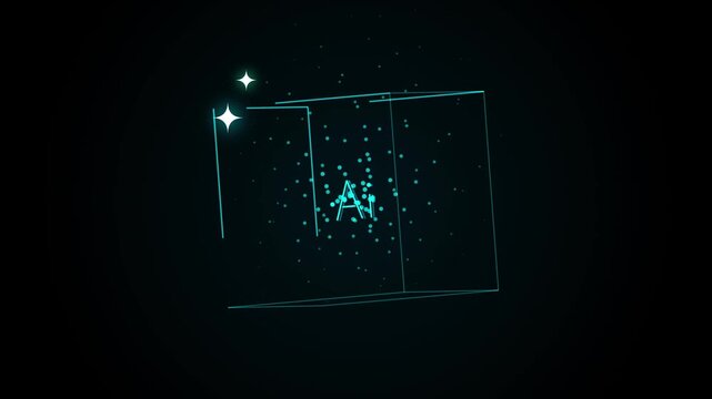Artificial intelligence concept with glowing ai lettering and digital cube animation technology innovation