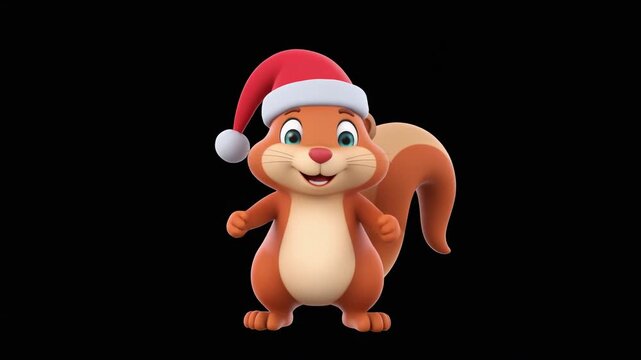 Festive Squirrel in Santa Hat Animated Sequence with Subtle Movements for Holiday Cheer