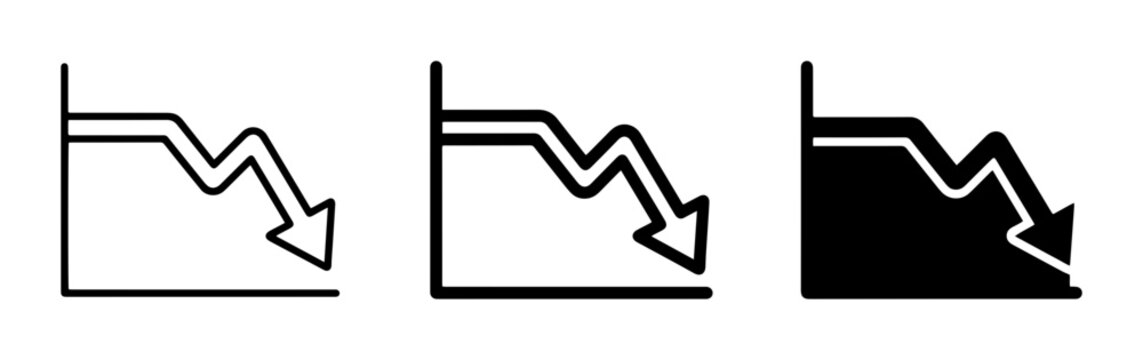 Falling Graph Icons, Downward Trend Vector Set, Business Decline Charts