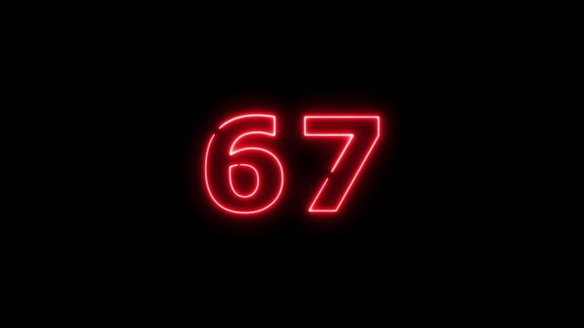 Abstract beautiful red neon business counting number 67 icon conceptual background 4k animation.