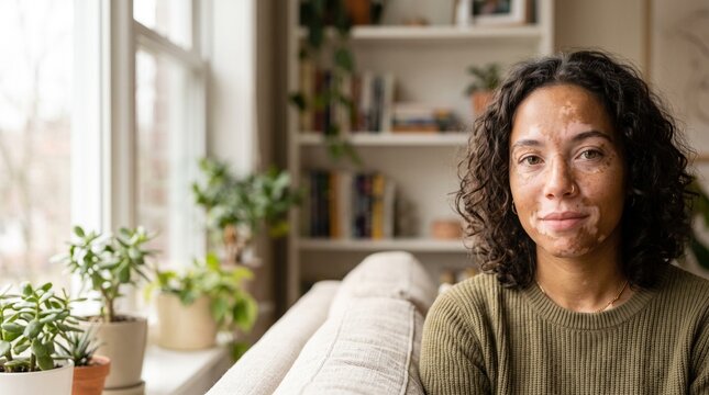 Woman with Vitiligo at Home