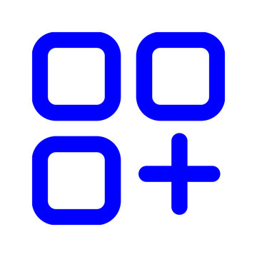 Blue grid layout vector icon representing dashboard modules, menu view, categories, and layout structure
