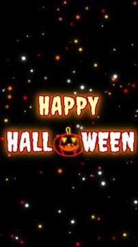 Happy Halloween Neon Text Animation Vertical Video with Glowing Particles