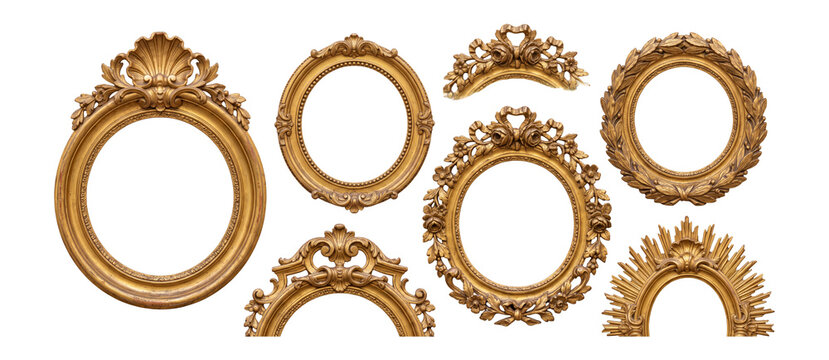 Rococo Round Gold Frames with Decorative Crests
