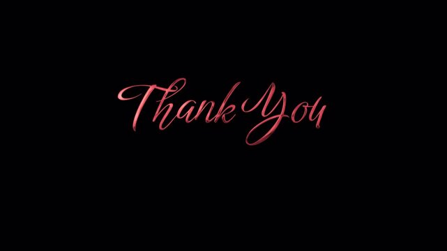 Elegant red liquid cursive text animation saying Thank You for your support with glossy metallic effects and splashes on a transparent alpha channel background for easy overlay