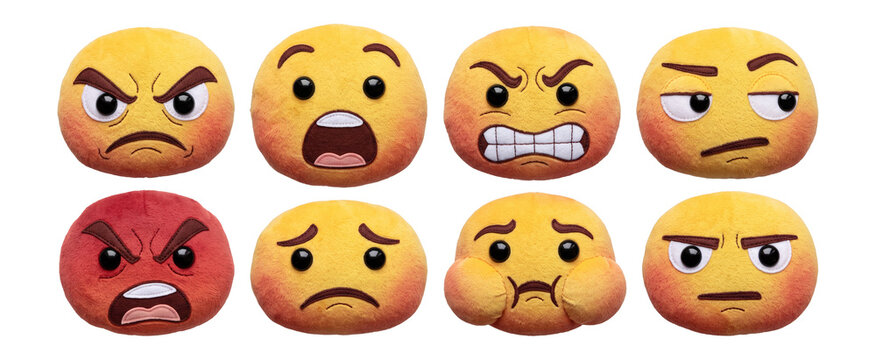 Angry Emotion Plush Face Reactions with Embroidered Detail