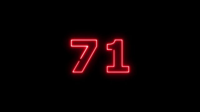 Abstract beautiful red neon business counting number 71 icon conceptual background 4k animation.