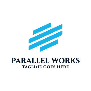Modern Blue parallel slanting geometric bars lines forming dynamic structure logo design