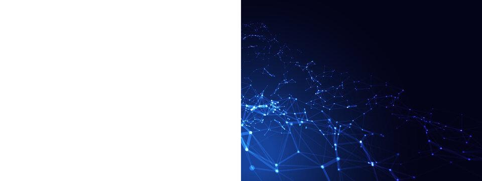Abstract blue technology background with digital plexus network nodes