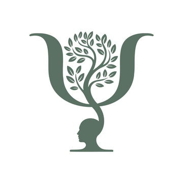 Psychology logo featuring a human head silhouette morphing into a tree inside the Greek letter Psi.