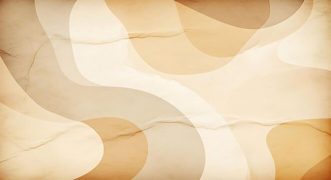 Abstract wavy shapes with soft beige and brown tones on a textured paper background with composition