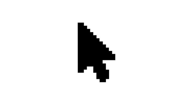 : Pixelated black computer mouse arrow cursor icon isolated on white background symbol of internet navigation and digital user interface.