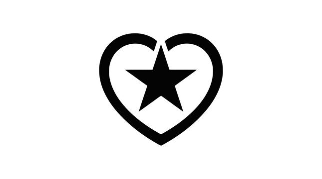 Heart icon enclosing a five-pointed star designed in a clean black and white vector format.