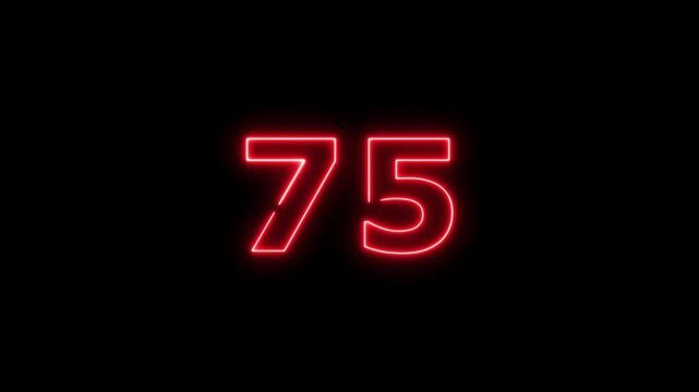Abstract beautiful red neon business counting number 75 icon conceptual background 4k animation.