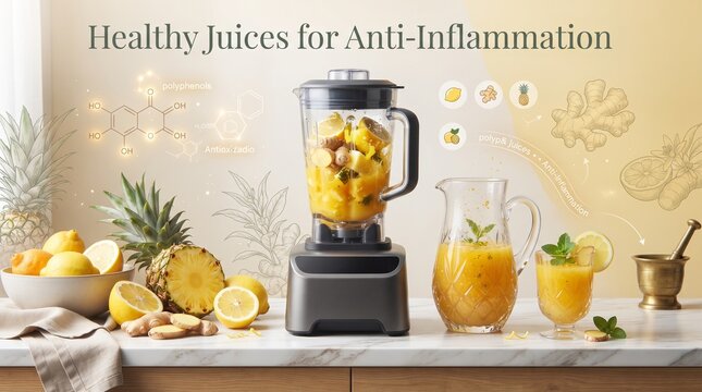 Healthy juices for anti-inflammation with fresh pineapple and lemon ingredients