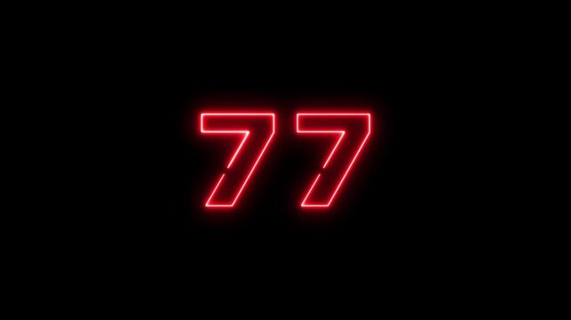 Abstract beautiful red neon business counting number 77 icon conceptual background 4k animation.
