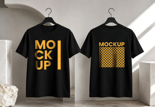 Front and Back Black Tshirt Mockup