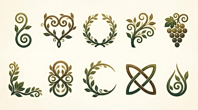 Collection of green leaf nature symbols