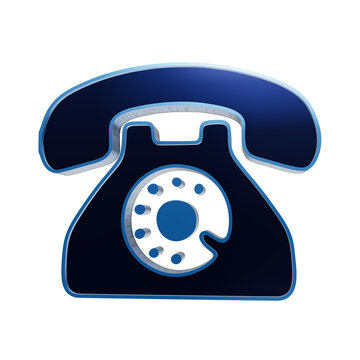 Rotary telephone icon rendered in glossy dark blue with subtle rim lighting stands isolated against a crisp transparent background for telecommunication concepts.