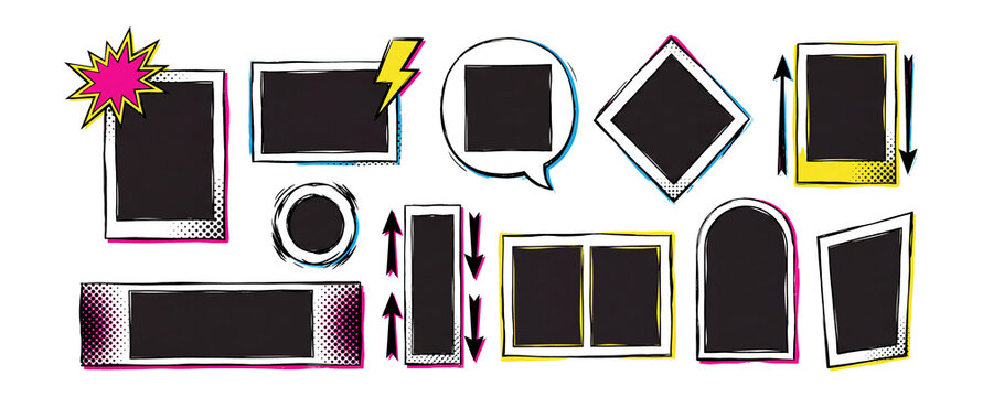 Pop Art Comic Photo Frames with Bursts and Halftone Tabs